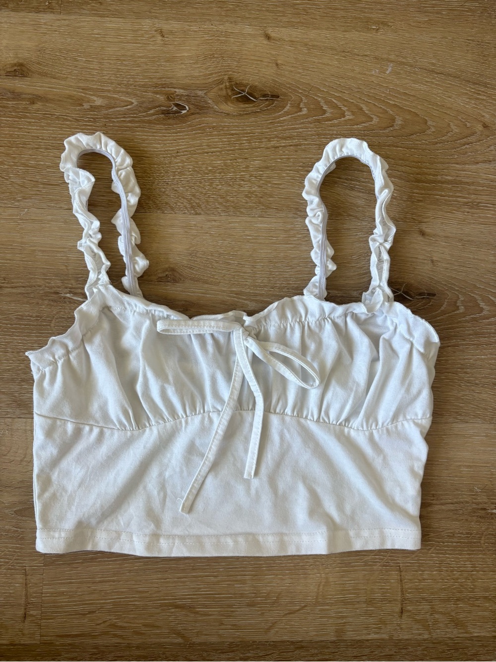 White Ruffle-Trimmed Crop Tank Top